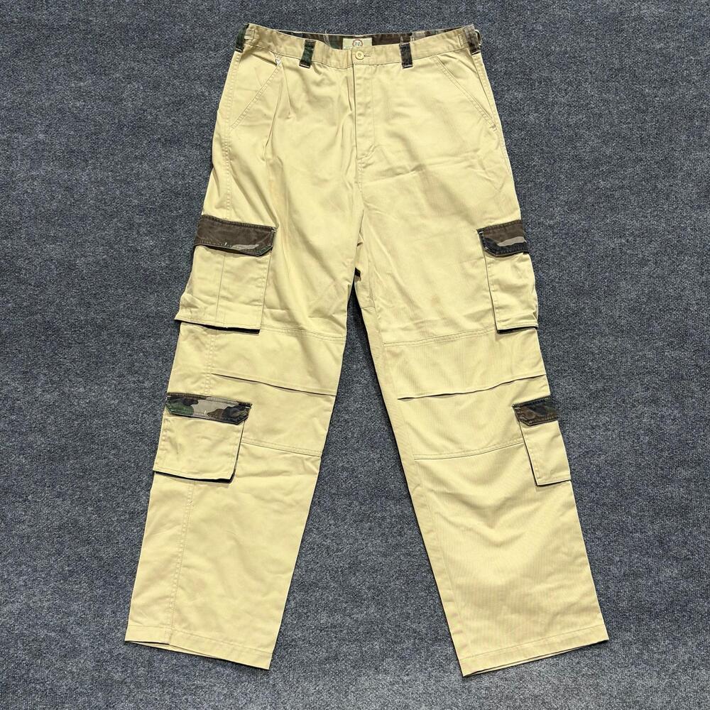 Pants Mens XL Beige Cargo Camouflage Trim Pleated Workwear Utility Tactical Tan